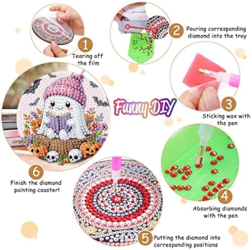 8 Pack Diamond Art Coasters ,Halloween Ghost Diamond Painting Coasters Kits