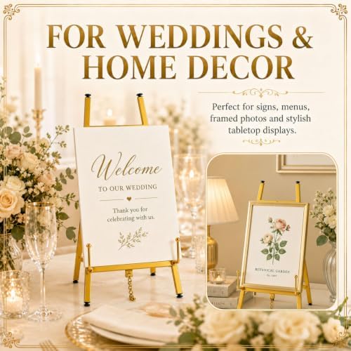Tudomro 4 Pcs 13.3 Inch Tabletop Gold Easel Stand for Sign Picture