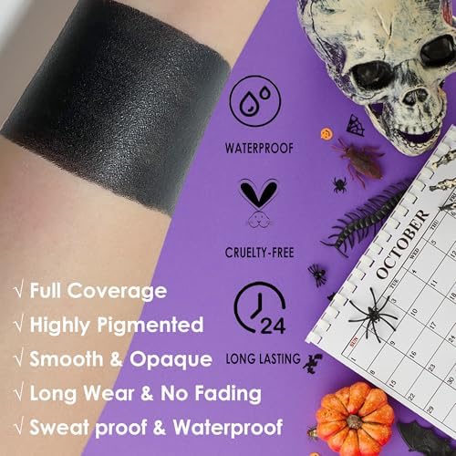 SUNNYVALE Halloween Clown Black Face Body Paint Stick Cream, Eye Black for Adults Softball Baseball Football Sport, Non-Toxic Hypoallergenic Eyeblack Foundation Makeup for Skeleton Cosplay Costume
