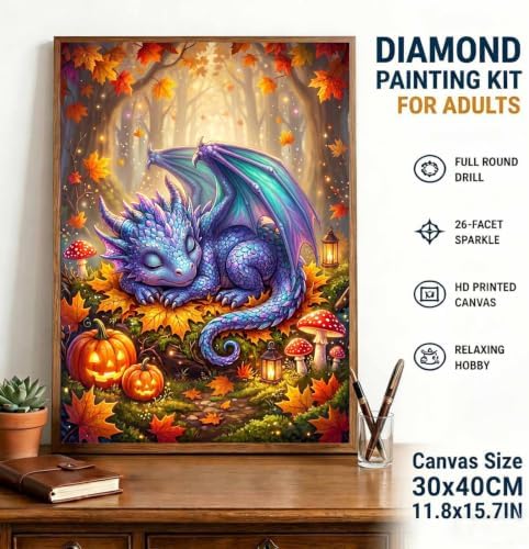 Forest Dragon Diamond Art Kits for Adults, Fall Fantasy Diamond Painting