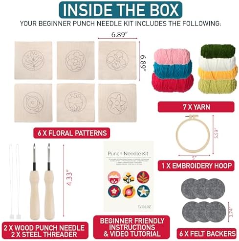 Emri Lane Punch Needle Kit – 6 Floral Design Punch Needle Embroidery Kit