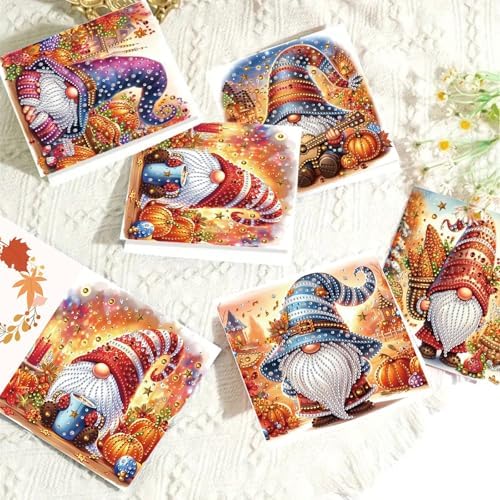 6Pcs Christmas Greeting Card DIY Diamond Art Painting Greeting Cards Blessing Folding Card Kit with White Envelopes Diamond Arts Crafts for Birthday Festival Gift-Goblin