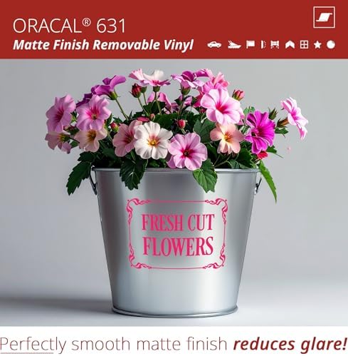 ORACAL 631 Matte Pink Vinyl Durable Roll Easy to Weed Permanent Adhesive Craft Vinyl for Plotting Machines, Decals & DIY Projects 12” x 10ft