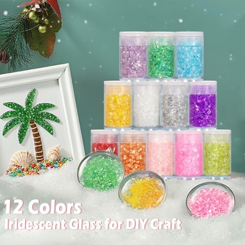 Matio 12 Colors Iridescent Crushed Glass, Irregular Chunky Glitter