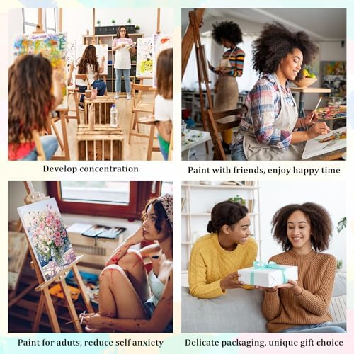 4 Pack Flowers Framed Paint by Numbers Kit for Adults, 10x12 inch