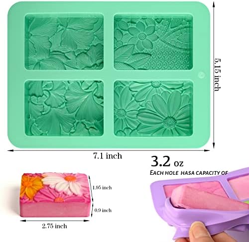 HUAKENER 2 Pack Silicone Soap Molds, Rectangle Soap Making Mold | 3D Rectangular Flower Pattern Silicone Molds for Handmade Soap, Bath Bombs, Candle, Chocolate