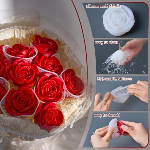 Rose Candle Making Kit with Round Gift Box,DIY Soy Wax Kit(Black)