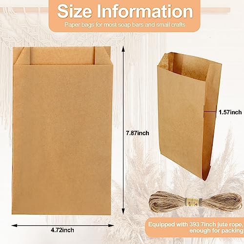 Fulmoon 50 Pcs Soap Packaging Paper Bag 5''x8'' with Rope,Solid Color
