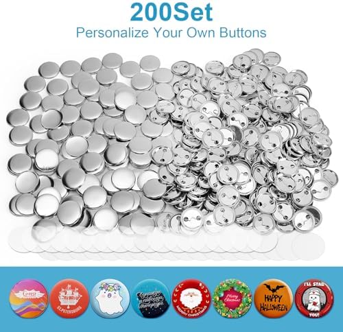 KUNTAERY 200Set 1.26 Inch Button Maker Supplies, 32mm Button Supplies Parts, Approx. 1.25 Inch Metal Blank Badge Parts with Blank Paper for Maker Machine Pin Maker Press
