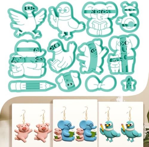 12Pcs Animals Polymer Clay Cutters Set Duck Elephant Clay Earrings Cutters for Adults Polymer Jewelry Cutter with Earrings Accessories DIY Craft Supplies
