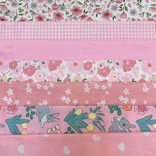 Cotton Fabric DIY Making Supplies Quilting Patchwork Fabric Fat Quarter Bundles DIY for Quilting Cotton Patchwork Cushions (Pink Flowers, 20" x 20")