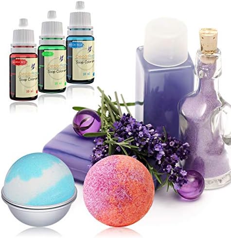 Bath Bomb Mold Set with Soap Colorant,Shrink Wrap Bags - Food Grade Skin Safe Soap Dye for DIY Bath Bomb Making Supplies Kit - Liquid Bath Bomb Dye for Soap Coloring - with Instructions