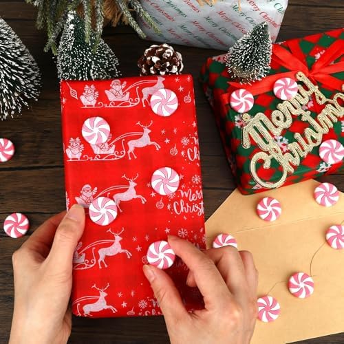 JUNEBRUSHS 50 Pcs Fake Peppermint Candy Christmas Decorations Pink and White Christmas Candy Peppermint Ornaments for Xmas Holiday Decor Party Favors Crafts
