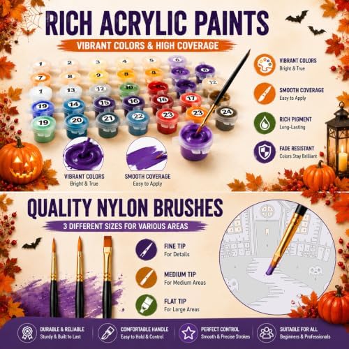 HITO 4 Pack Halloween Paint by Numbers Kit for Kids 6-8-12 with Frame Easel