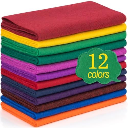 XSEINO 12 Rolls 8"x35" 1.4mm Thick Soft Felt Fabric Sheet 12 Assorted Dark Series Colors Felt Pack for DIY Craft Sewing Squares Nonwoven Patchwork