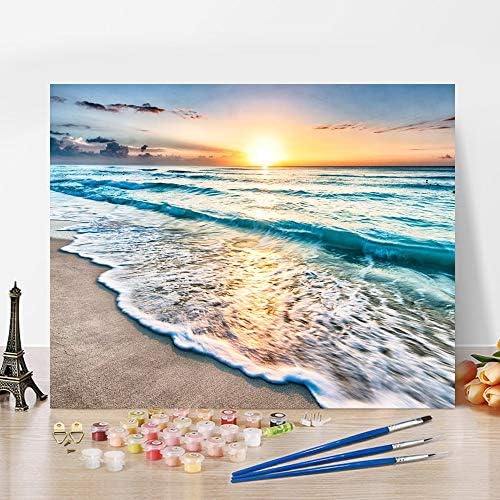TUMOVO Paint by Numbers for Adults Beach Landscape DIY Canvas Painting Kit