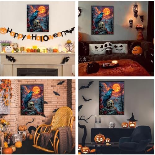 SUJINMEI Crow Paint by Numbers Kit for Adults Without Frame 16X20 inch | Halloween Adult Paint by Number Kits on Canvas, Crow Painting by Numbers for Adults, Acrylic Paints for Home Wall Decor