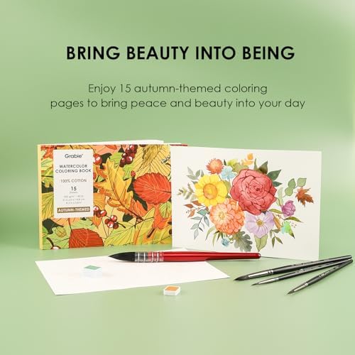 Grabie Watercolor Coloring Book, 15 A5 Cotton Sheets, Autumn-Themed