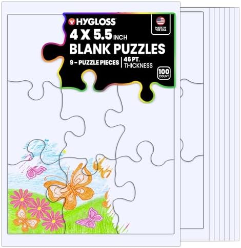 Hygloss 100 Blank Jigsaw Puzzles – 4 x 5.5 Inch, 9 Pieces Each – DYI Party Invites, Perfect for Decorating, Kids' Activities, Arts & Crafts or Party Favors - Puzzle Pieces to Draw On for Crafts