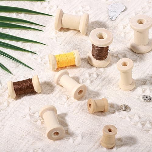 30 Pcs Wooden Spools, 3 Sizes Natural Wooden Spools for Crafts, Unfinished Empty Bobbins for Sewing Embroidery Machines, Wire Weaving, Thread Cord Ribbon Organizer, Arts Crafts DIY Textile Projects