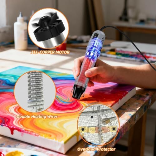 Mini Heat Gun 482℉ & 662℉ 2-Modle Temperature Control, Overload protection Ergonomic Design pistola de calor,Mini heat gun' for crafting，shrink tubing，vinyl wrap，resin