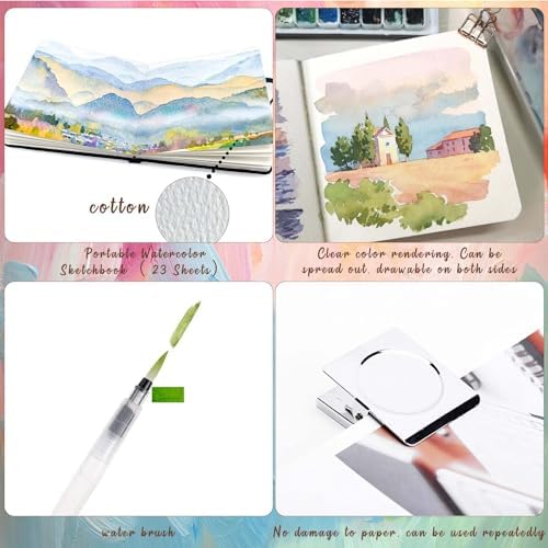 Travel Watercolor Paint Set - Pocket 15-Color Mini Art Kit with Sketch Pad