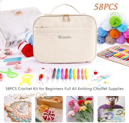 MYBAGZING Crochet Kit for Beginners with Yarn Storage Bag, 10pcs Crochet Hooks 2.0-6.0 mm, 10 Skeins Yarn for Crocheting, Knitting Accessories, 58pc Crochet Starter Kit for Adults