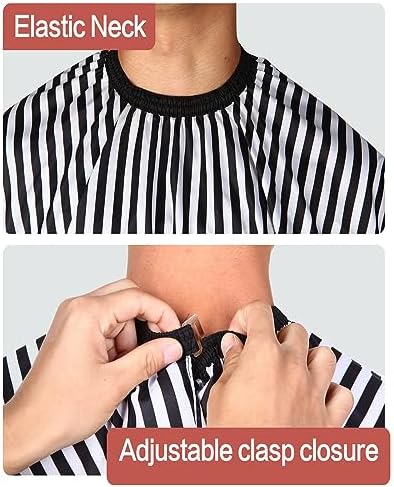 Professional Hair Cutting Cape with Neck Duster Brush, Large Size Salon Barber Cape for Men, Women and Kids(White with Black Stripes)