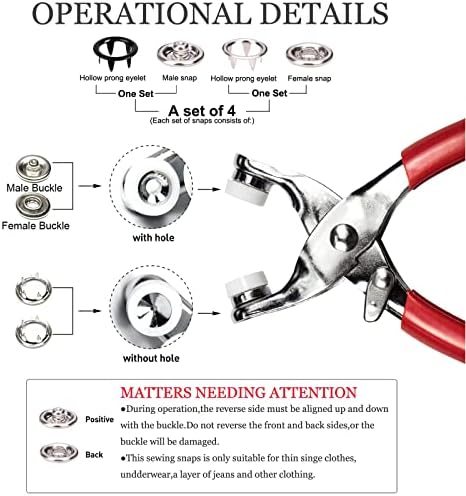 Snap Button Kit 100set, 9.5mm Snap Fasteners Kit with Pliers, Metal Snaps Kit with Tool, Five Claw Buckle Tool Set 10 Colors (Hollow 100set)