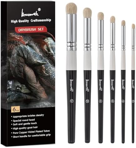 Brusarth Dry Brush Miniature Painting Set, Hobby Detail Paint Brush | 6 Size Drybrush Set, Hobby Drybrush Paint Brush, Miniature Watercolor Oil Painting,Model, Beginners & Artists