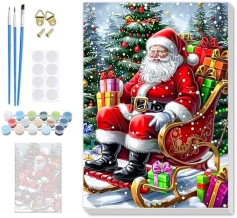 SENQAO Christmas Paint by Numbers for Adults Framed, Santa Claus Adults' Paint-by-Number Kits, Adult Paint by Number Kits on Canvas, Acrylic Number Painting for Home Decor, 8x12inch