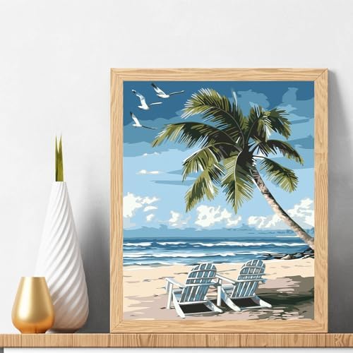 Natuyalo Paint by Numbers Kit for Adults - Beach DIY Adult Paint by Number Kits Seascape Acrylic Canvas Painting for Adults Beginners Kids Art Crafts Without Frame, 16x20 Inch