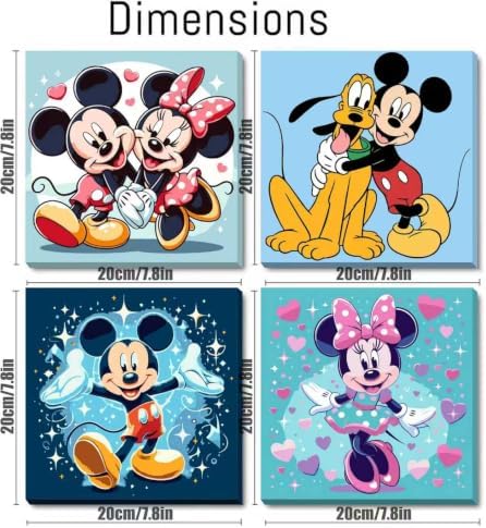 Fuinkqe 4 Ps Paint by Numbers Kit for Kids with Framed Canvas,Cartoon Paint by Numbers for Kids Ages 8-12 with Wooden Easel,Easy Paint by Numbers Kits for Home Wall Decor 8X8 Inch