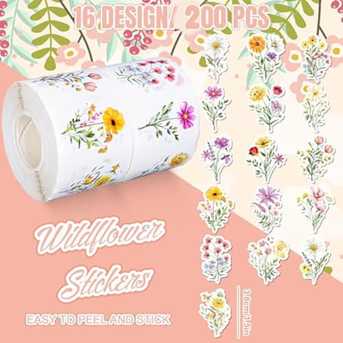 Wildflower Stickers,400PCS Spring Flower Theme Stickers Waterproof Label Stickers Self-Adhesive Labels for Envelopes Gift Wrap Craft (Flower 2)