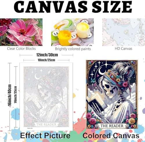 GOUOYANA Paint By Numbers Kit for Adults-Skull THE Reader Funny Canvas | Adult Paint by Number Kits on Canvas for Painting DIY Skull THE READER Painting Art by Numbers for Home Wall Art Gift12X16in