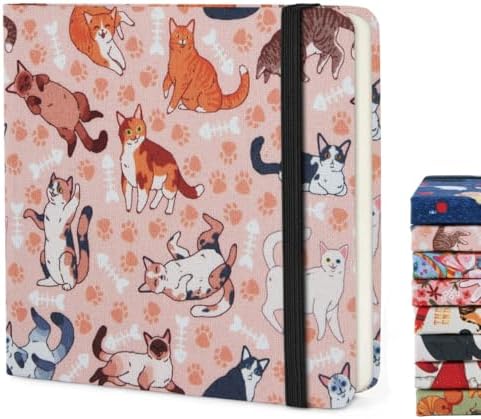 Handy Size 5 x 5 inches Sketch Book, 80GSM Acid Free Artistic Drawing Painting Writing Paper, Hardcover Cloth Cover Art Sketchbook,Journal Notebook.Pink Smiling Cat