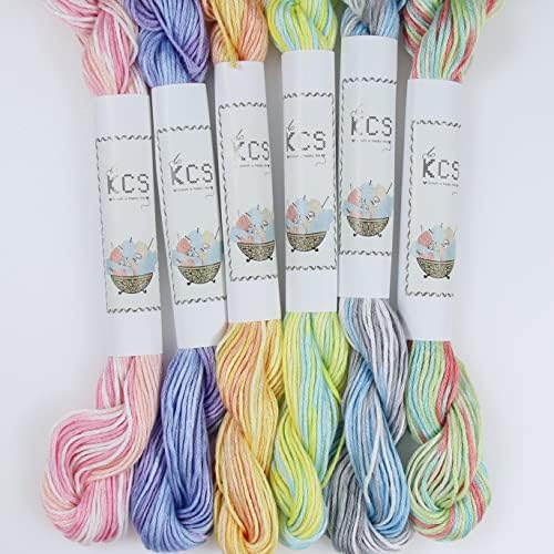 KCS Big skeins of 25 Meters Size 25 Color Variegated Cross Stitch Stranded Threads,6 skeins,12