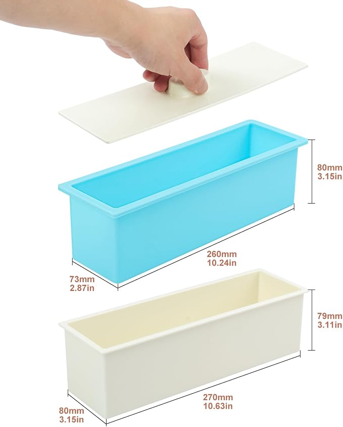 Set of 6, 42 oz Blue Soap mollds, Soap Loaf Box Kit, Soap Bar Box for DIY Supplies for Soap Making(6 Plastic Boxes & 6 Silicone Boxes and 6 Lids)