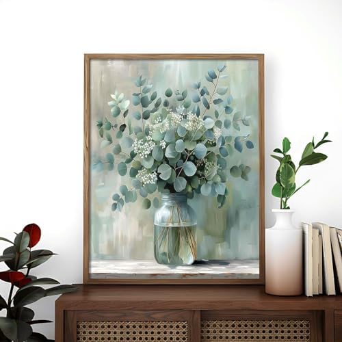 Alptiny Beautiful Eucalyptus Paint by Numbers Kit for Adults Beginner, Vase Plants Paint by Number Kits on Canvas, Flower Oil Painting Kit for Home Decor or Gift - 16x20 Inch