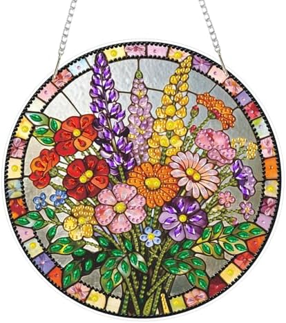 HMZephitiquc Flower Diamond Art Window Suncatchers, Special Shaped Crystal Diamond Painting Hanging, 5D Gem Art for Adults, Sun Catchers Indoor Window DIY Crafts for Gift Home Decor