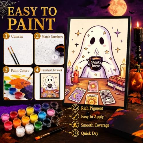 Halloween Paint by Numbers Kit for Kids with Frame Easel Ghost 8x12 inch