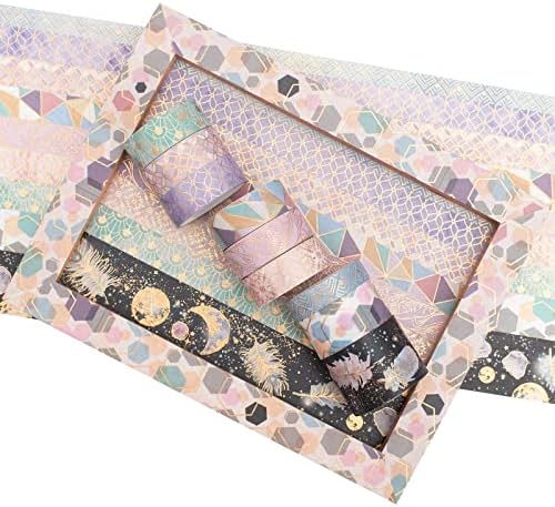 YUBBAEX Mystic Gold Washi Tape Set Wide Silver Foil Masking Tape Decorative for Arts, DIY Crafts, Journal Supplies, Planners, Scrapbook, Card/Gift Wrapping (Geometric Aesthetics)