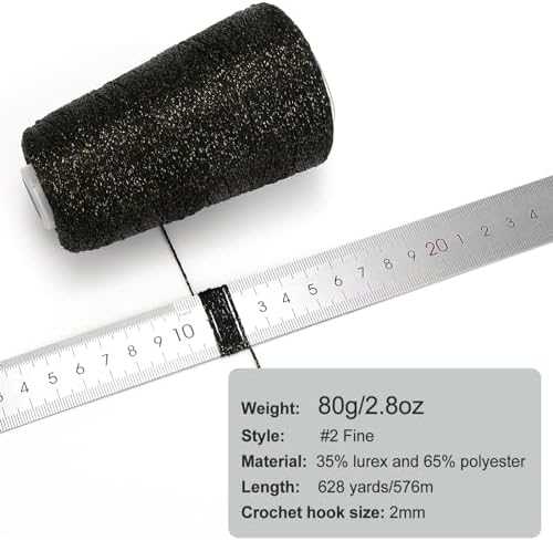 Metallic Crochet Thread, 80g Lurex Yarn for Charms(Black Gold)
