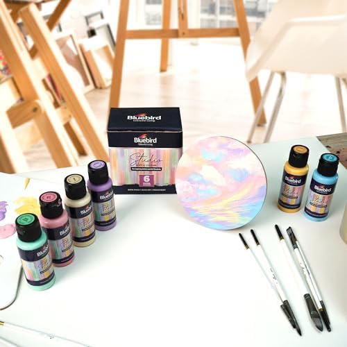 BLUEBIRD Studio Acrylic Paints, Pastel Colors, 6-Pack 3.4 Fl Oz each, Basic Acrylic Paint For DIY Crafts & Beginner Artists