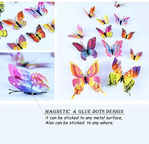 OPSEAM 3D Butterfly Wall Decor Butterfly Decorations Stickers with Magnets | 24 PCS Multiple Colour,12 Styles Double Layer Butterfly for Classroom Decoration,Locker Refrigerator, Reusable,Waterproof