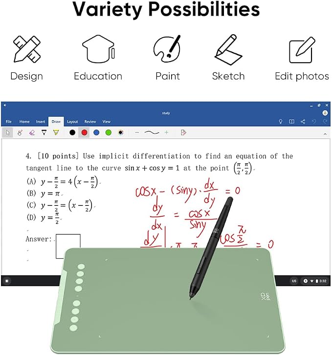 XPPen Deco 01 V3 10x6 Drawing Tablet | 16K Pressure Pen | Battery-Free Stylus | 8 Hotkeys | for OSU Gaming & Teaching | PC/Mac/Android/ChromeOS Compatible | Green