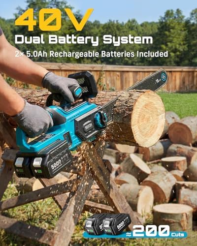 SEESII 40V 18-Inch Electric Chainsaw Cordless with 2 x 5.0Ah Batteries | 2200W Brushless Battery Powered Chain Saw with 2 ×Chargers, Tool-free Tension, Auto-Oiling for Tree Felling and Wood Cutting