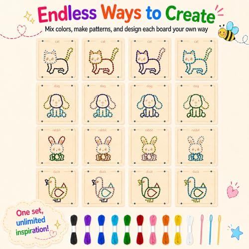 Montessori Wooden Lacing Toys for Toddlers and Kids Ages 2-4 5-7, Sewing Kit Fine Motor Skill Busy Board, Education Sensory Preschool Toy for 1 2 3 4 Year Olds, Birthday Gift for Boys and Girls