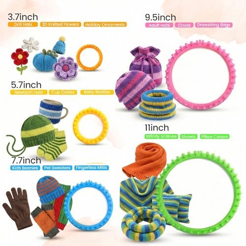 VGOODALL Round Knitting Looms Set, Set of 18PCS Supplies with Hook Needle, Pompom Maker and Yarn, for Knitting Beginners