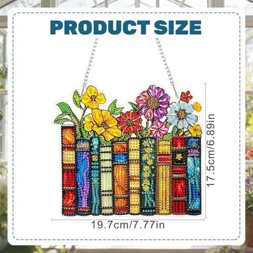 CRZMODE Book Diamond Art Hanging Kit for Adults, Flowers Pendant Diamonds Painting Art Kit, Special Crystal Diamond Art Painting Pendant Ornament, Craft Gift for Women Home Window Decor